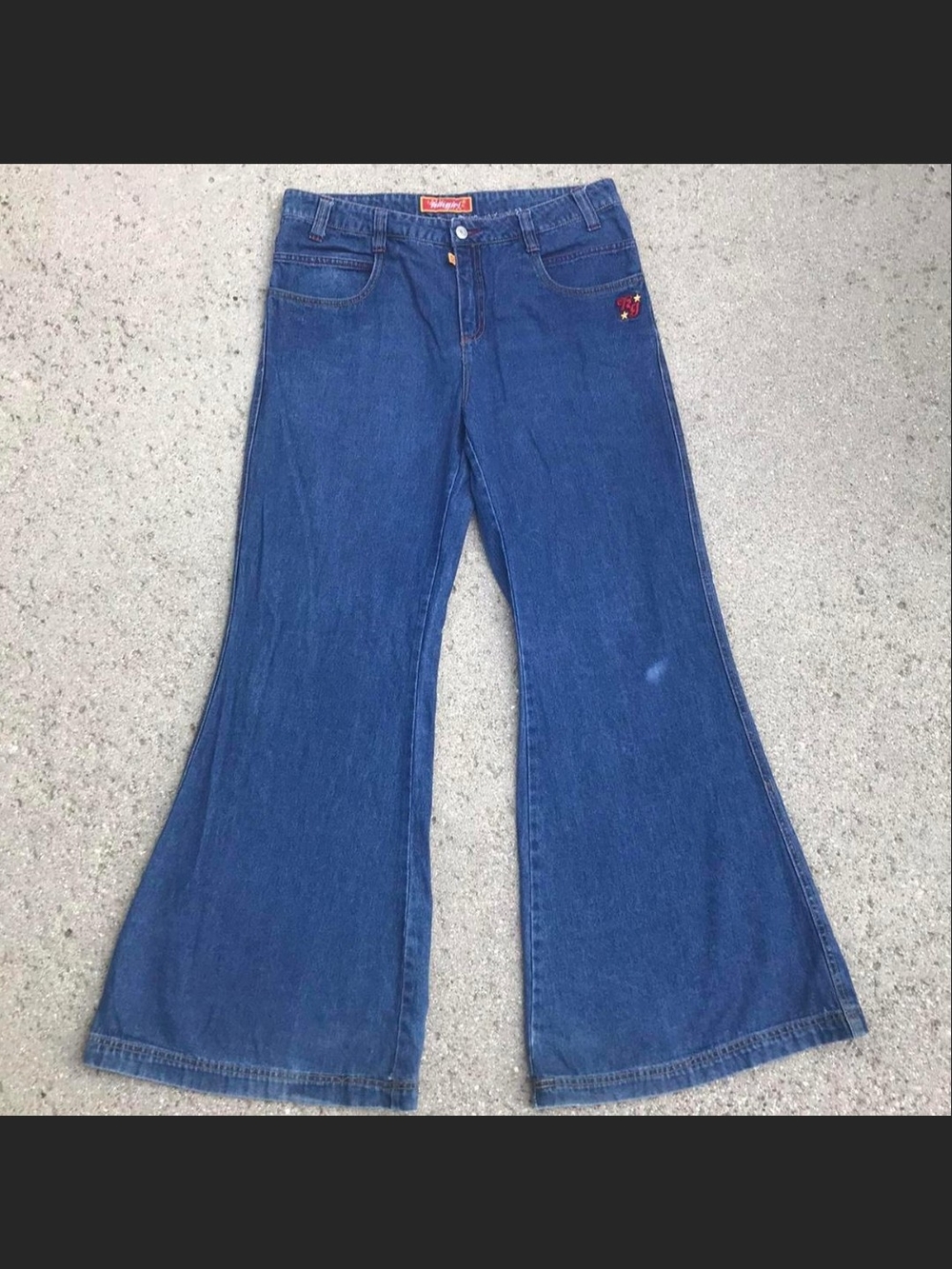 High-Rise Blue Flared Women's Jeans with Embroidered Accent